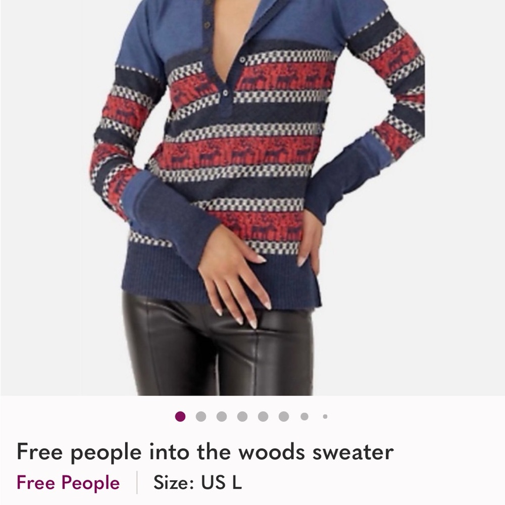 We the free blue and red buttoned sweater size small